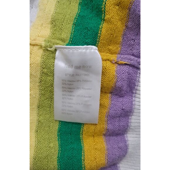 Find Me Now Womens Small sweater peterpan cropped yellow green stripe scallop - Picture 8 of 9